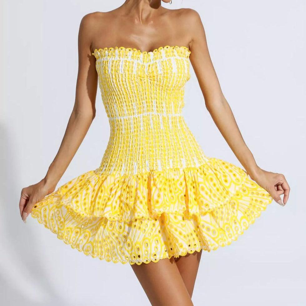 Sophia™ – Vestido Curto Feminino Tomara que Caia com Babado