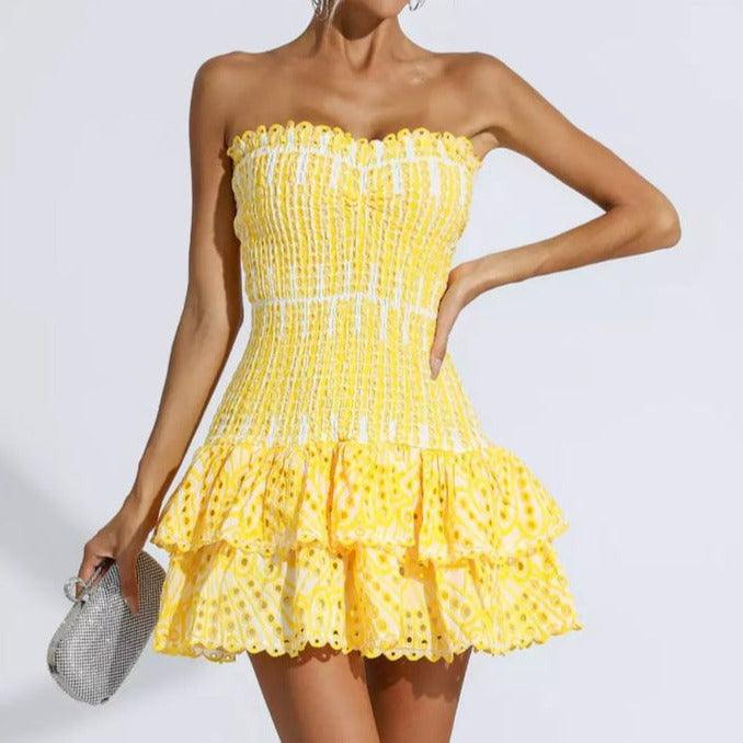 Sophia™ – Vestido Curto Feminino Tomara que Caia com Babado