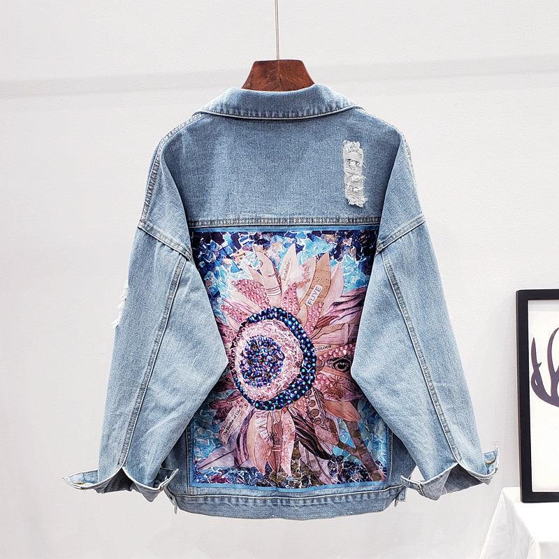 Viê™ - Jaqueta Jeans Boho Floral