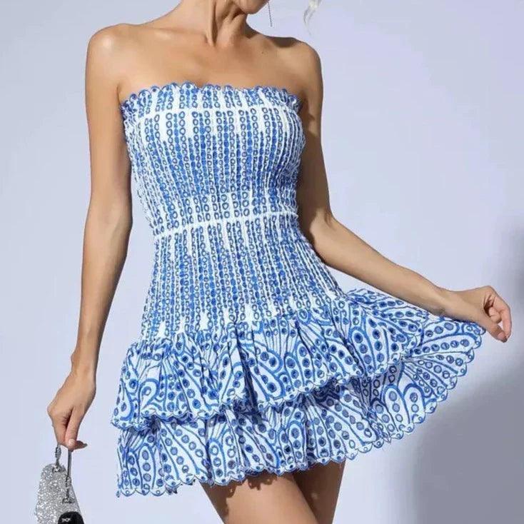 Sophia™ – Vestido Curto Feminino Tomara que Caia com Babado